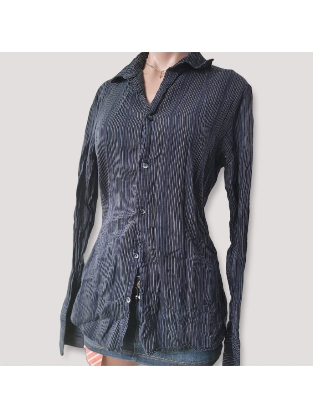 Vintage Calvin Klein Blue Stripe Slim Fit Long Sleeve Shirt S - Picture 2 of 5